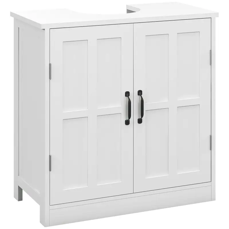 Armario de Baño Bajo Lavabo con Puerta Doble y Estante Ajustable Carga 20 kg 60x30x60 cm Blanco Armario de Baño Bajo Lavabo con Puerta Doble y Estante Ajustable Carga 20 kg 60x30x60 cm Blanco