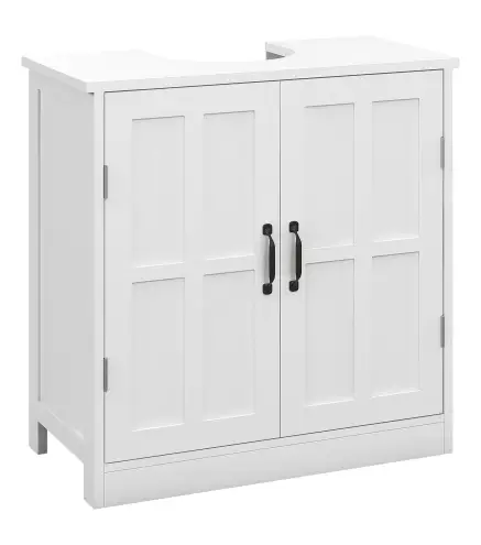 Armario de Baño Bajo Lavabo con Puerta Doble y Estante Ajustable Carga 20 kg 60x30x60 cm Blanco