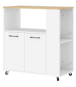 Carrito de Cocina con Ruedas 2 Puertas Estante Ajustable Especieros para Comedor 75x40x80,5 cm Blanco