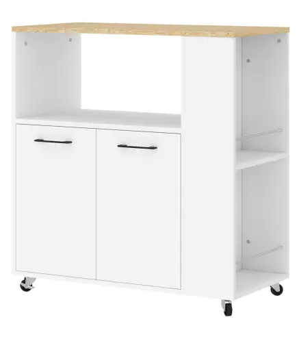 Carrito de Cocina con Ruedas 2 Puertas Estante Ajustable Especieros para Comedor 75x40x80,5 cm Blanco