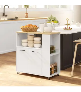 Carrito de Cocina con Ruedas 2 Puertas Estante Ajustable Especieros para Comedor 75x40x80,5 cm Blanco