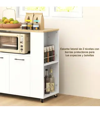 Carrito de Cocina con Ruedas 2 Puertas Estante Ajustable Especieros para Comedor 75x40x80,5 cm Blanco