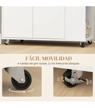 Carrito de Cocina con Ruedas 2 Puertas Estante Ajustable Especieros para Comedor 75x40x80,5 cm Blanco