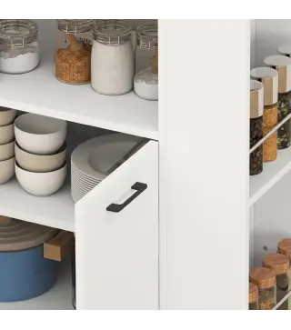 Carrito de Cocina con Ruedas 2 Puertas Estante Ajustable Especieros para Comedor 75x40x80,5 cm Blanco