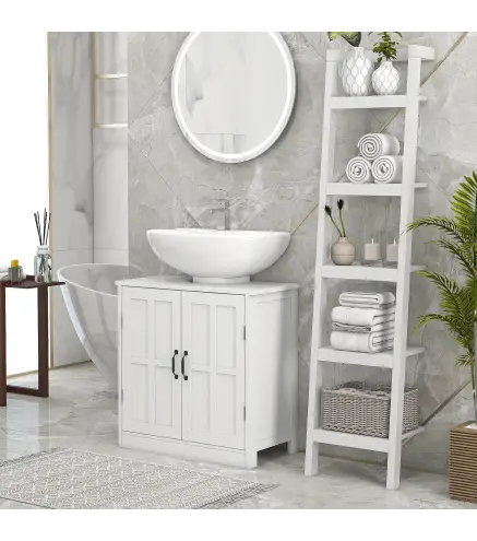 Armario de Baño Bajo Lavabo con Puerta Doble y Estante Ajustable Carga 20 kg 60x30x60 cm Blanco