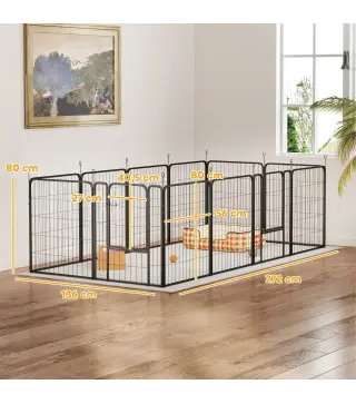 Parque para Perros de 12 Paneles 68x80 cm Corral Plegable para Perros Medianos con Puertas y Cierre Negro