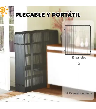 Parque para Perros de 12 Paneles 68x80 cm Corral Plegable para Perros Medianos con Puertas y Cierre Negro