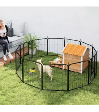 Parque para Perros de 12 Paneles 68x80 cm Corral Plegable para Perros Medianos con Puertas y Cierre Negro