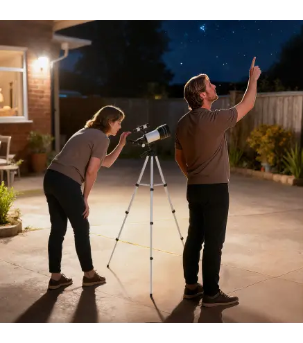 Telescopio Refractor Astronómico para Adultos y Principiantes Apertura 70 mm con Lente Barlow Trípode Ajustable Blanco