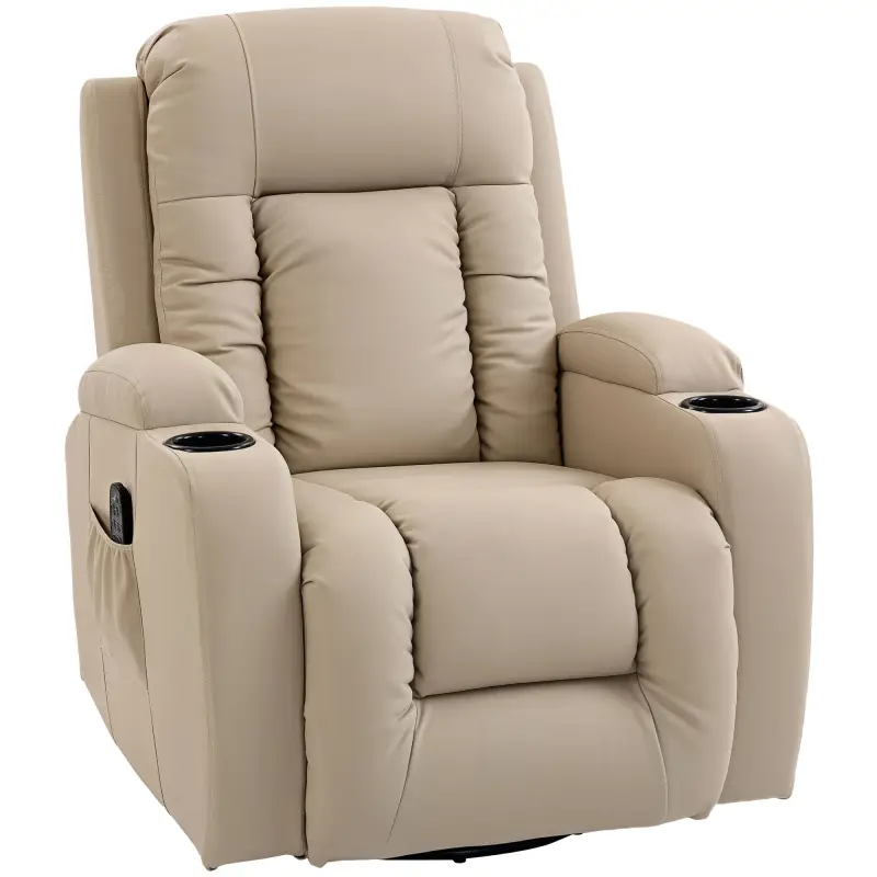 Sillón de Masaje Giratorio Sillón Relax Reclinable con 8 Puntos de Masaje Función de Calefacción 82x99x103 cm Crema
