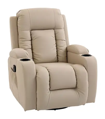 Sillón de Masaje Giratorio Sillón Relax Reclinable con 8 Puntos de Masaje Función de Calefacción 82x99x103 cm Crema