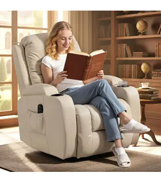 Sillón de Masaje Giratorio Sillón Relax Reclinable con 8 Puntos de Masaje Función de Calefacción 82x99x103 cm Crema