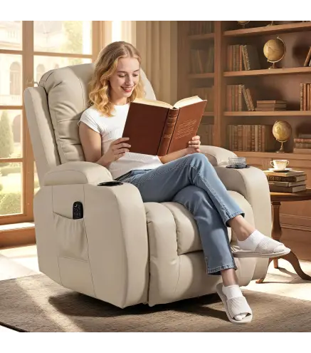 Sillón de Masaje Giratorio Sillón Relax Reclinable con 8 Puntos de Masaje Función de Calefacción 82x99x103 cm Crema