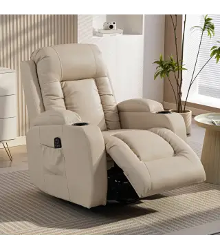 Sillón de Masaje Giratorio Sillón Relax Reclinable con 8 Puntos de Masaje Función de Calefacción 82x99x103 cm Crema