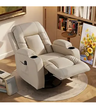 Sillón de Masaje Giratorio Sillón Relax Reclinable con 8 Puntos de Masaje Función de Calefacción 82x99x103 cm Crema