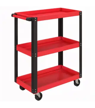 Carro de Herramientas con 3 Estantes Ruedas y Asas para Garaje Mecánico Hogar Carga 120 kg Rojo y Negro
