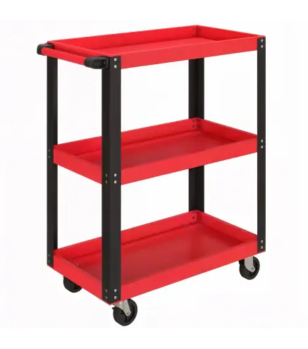 Carro de Herramientas con 3 Estantes Ruedas y Asas para Garaje Mecánico Hogar Carga 120 kg Rojo y Negro