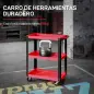 Carro de Herramientas con 3 Estantes Ruedas y Asas para Garaje Mecánico Hogar Carga 120 kg Rojo y Negro