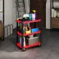Carro de Herramientas con 3 Estantes Ruedas y Asas para Garaje Mecánico Hogar Carga 120 kg Rojo y Negro