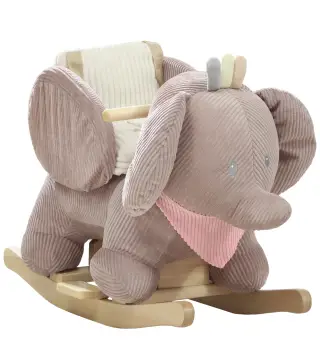 Caballito Balancín para Bebés con Sonido de Elefante y Cinturón de Seguridad de 3 Puntos Base de Madera Marrón