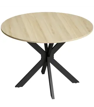 Mesa de Cocina Plegable Redonda para 2-6 Personas con Ala Abatible Marco de Acero Doble X Ø110x76 cm Natural