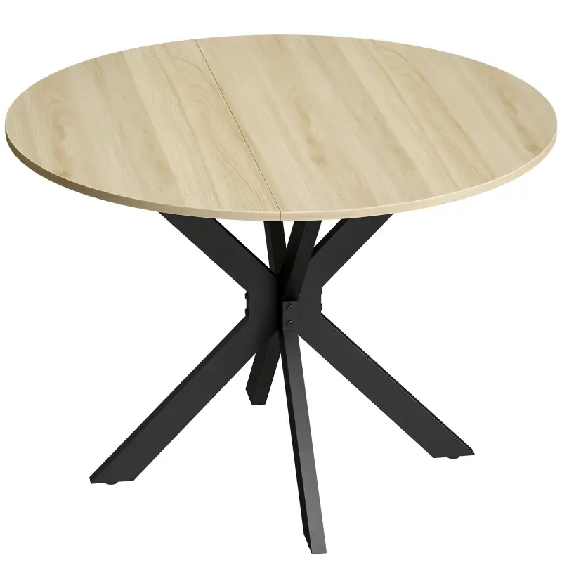 Mesa de Cocina Plegable Redonda para 2-6 Personas con Ala Abatible Marco de Acero Doble X Ø110x76 cm Natural Mesa de Cocina Plegable Redonda para 2-6 Personas con Ala Abatible Marco de Acero Doble X Ø110x76 cm Natural