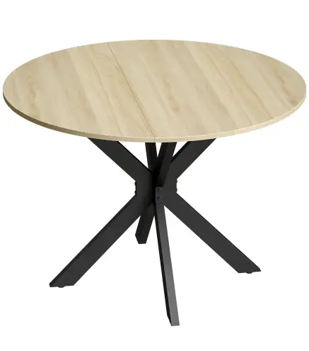 Mesa de Cocina Plegable Redonda para 2-6 Personas con Ala Abatible Marco de Acero Doble X Ø110x76 cm Natural