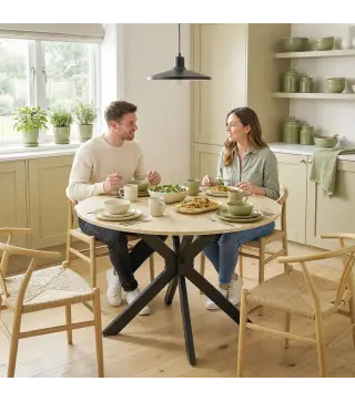 Mesa de Cocina Plegable Redonda para 2-6 Personas con Ala Abatible Marco de Acero Doble X Ø110x76 cm Natural