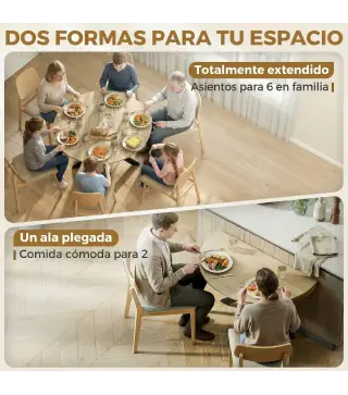 Mesa de Cocina Plegable Redonda para 2-6 Personas con Ala Abatible Marco de Acero Doble X Ø110x76 cm Natural