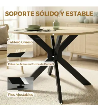 Mesa de Cocina Plegable Redonda para 2-6 Personas con Ala Abatible Marco de Acero Doble X Ø110x76 cm Natural