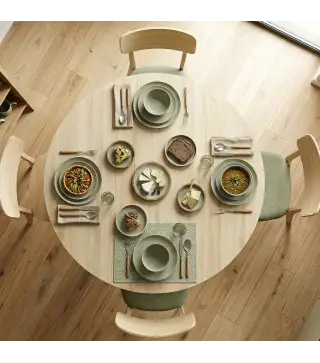 Mesa de Cocina Plegable Redonda para 2-6 Personas con Ala Abatible Marco de Acero Doble X Ø110x76 cm Natural