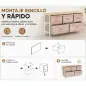 Cómoda con 5 Cajones de Tela Cómoda para Dormitorio Marco de Metal Cajonera para Salón Oficina Natural y Blanco