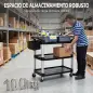 Carro de Limpieza con Ruedas con 3 Estantes 2 Contenedores y Cubo Lateral Colgante Carga 100 kg Negro