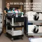 Carro de Limpieza con Ruedas con 3 Estantes 2 Contenedores y Cubo Lateral Colgante Carga 100 kg Negro