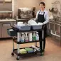 Carro de Limpieza con Ruedas con 3 Estantes 2 Contenedores y Cubo Lateral Colgante Carga 100 kg Negro
