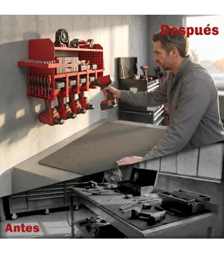 Organizador de Herramientas de Jardín Estante de Almacenamiento de Pared de 2 Niveles para Garaje con Bandeja y Ganchos