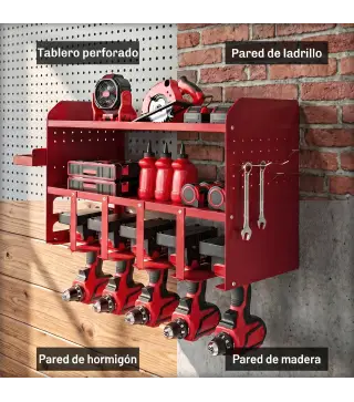 Organizador de Herramientas de Jardín Estante de Almacenamiento de Pared de 2 Niveles para Garaje con Bandeja y Ganchos