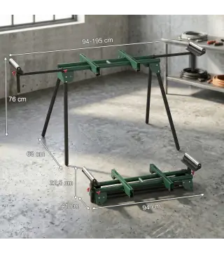 Soporte Sierra Ingletadora Universal con Rodillos Extensibles 94-195 cm Ajustable y Plegable Carga 150 kg Verde