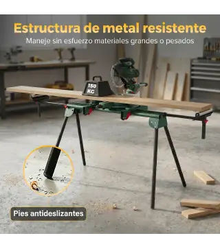 Soporte Sierra Ingletadora Universal con Rodillos Extensibles 94-195 cm Ajustable y Plegable Carga 150 kg Verde