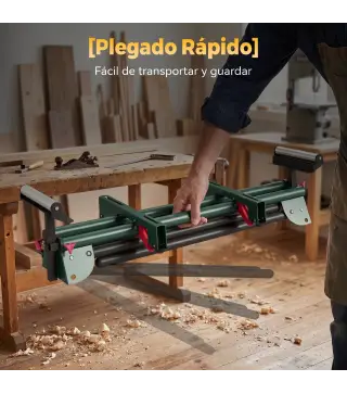Soporte Sierra Ingletadora Universal con Rodillos Extensibles 94-195 cm Ajustable y Plegable Carga 150 kg Verde