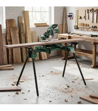 Soporte Sierra Ingletadora Universal con Rodillos Extensibles 94-195 cm Ajustable y Plegable Carga 150 kg Verde