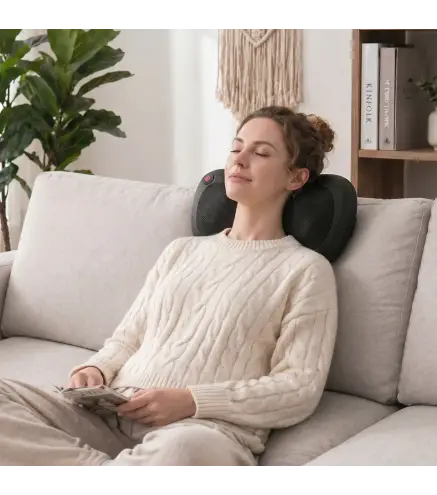 Cojín de Masaje Shiatsu con Calor y 4 Nodos Amasado Giratorio 3D Alivio de la Fatiga Muscular para Mujer y Hombre