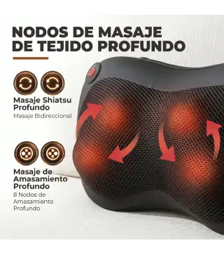 Cojín de Masaje Shiatsu con Calor y 4 Nodos Amasado Giratorio 3D Alivio de la Fatiga Muscular para Mujer y Hombre