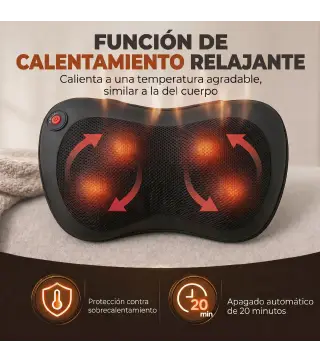 Cojín de Masaje Shiatsu con Calor y 4 Nodos Amasado Giratorio 3D Alivio de la Fatiga Muscular para Mujer y Hombre