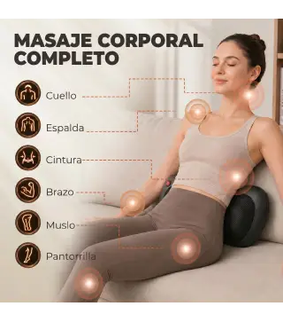 Cojín de Masaje Shiatsu con Calor y 4 Nodos Amasado Giratorio 3D Alivio de la Fatiga Muscular para Mujer y Hombre