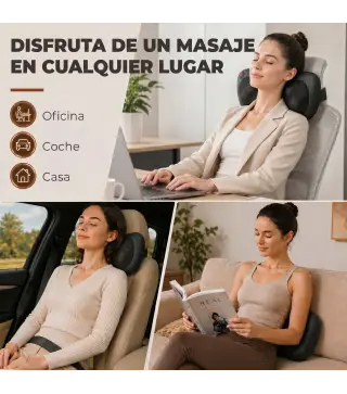 Cojín de Masaje Shiatsu con Calor y 4 Nodos Amasado Giratorio 3D Alivio de la Fatiga Muscular para Mujer y Hombre