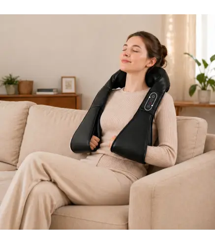 Masajeador Cervical y Espalda con Calor y 8 Nodos Shiatsu 3 Intensidades de Amasamiento 3D Negro