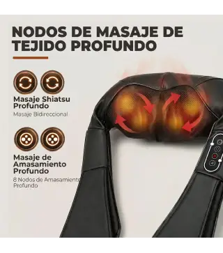 Masajeador Cervical y Espalda con Calor y 8 Nodos Shiatsu 3 Intensidades de Amasamiento 3D Negro