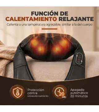 Masajeador Cervical y Espalda con Calor y 8 Nodos Shiatsu 3 Intensidades de Amasamiento 3D Negro