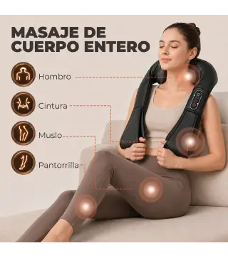 Masajeador Cervical y Espalda con Calor y 8 Nodos Shiatsu 3 Intensidades de Amasamiento 3D Negro
